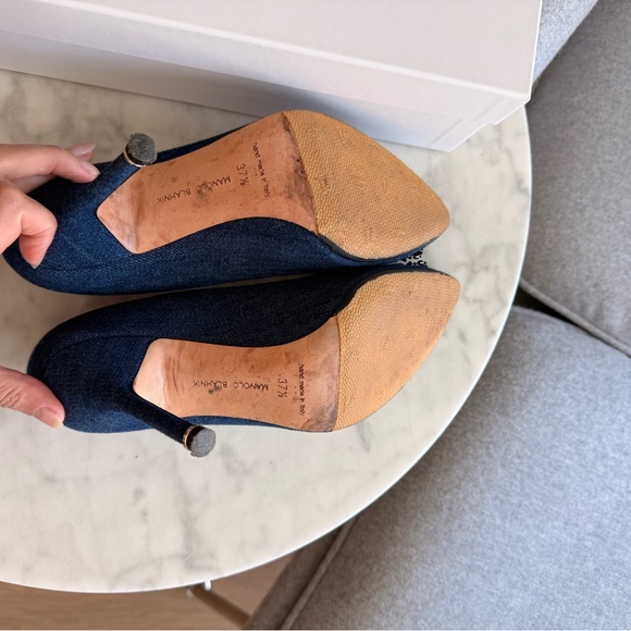 Manolo Blahnik 105mm Denim Blue Jean Hangisi Heels with Crystal Buckle 37.5 - Picture 5 of 7